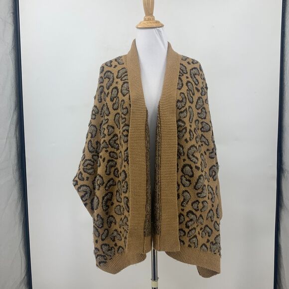 Akemi + Kin Hadley Knit Kimono Womens One Size Camel Open Front Ribbed Sleeves - Picture 2 of 14